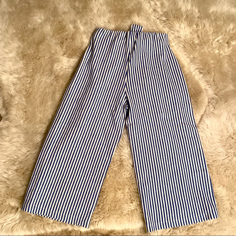 White and blue striped flare pants
